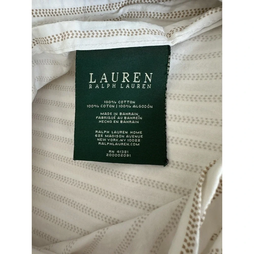 Lauren Ralph Lauren Ticking Stripe Tan TWIN Sheet Set 100% Cotton EUC